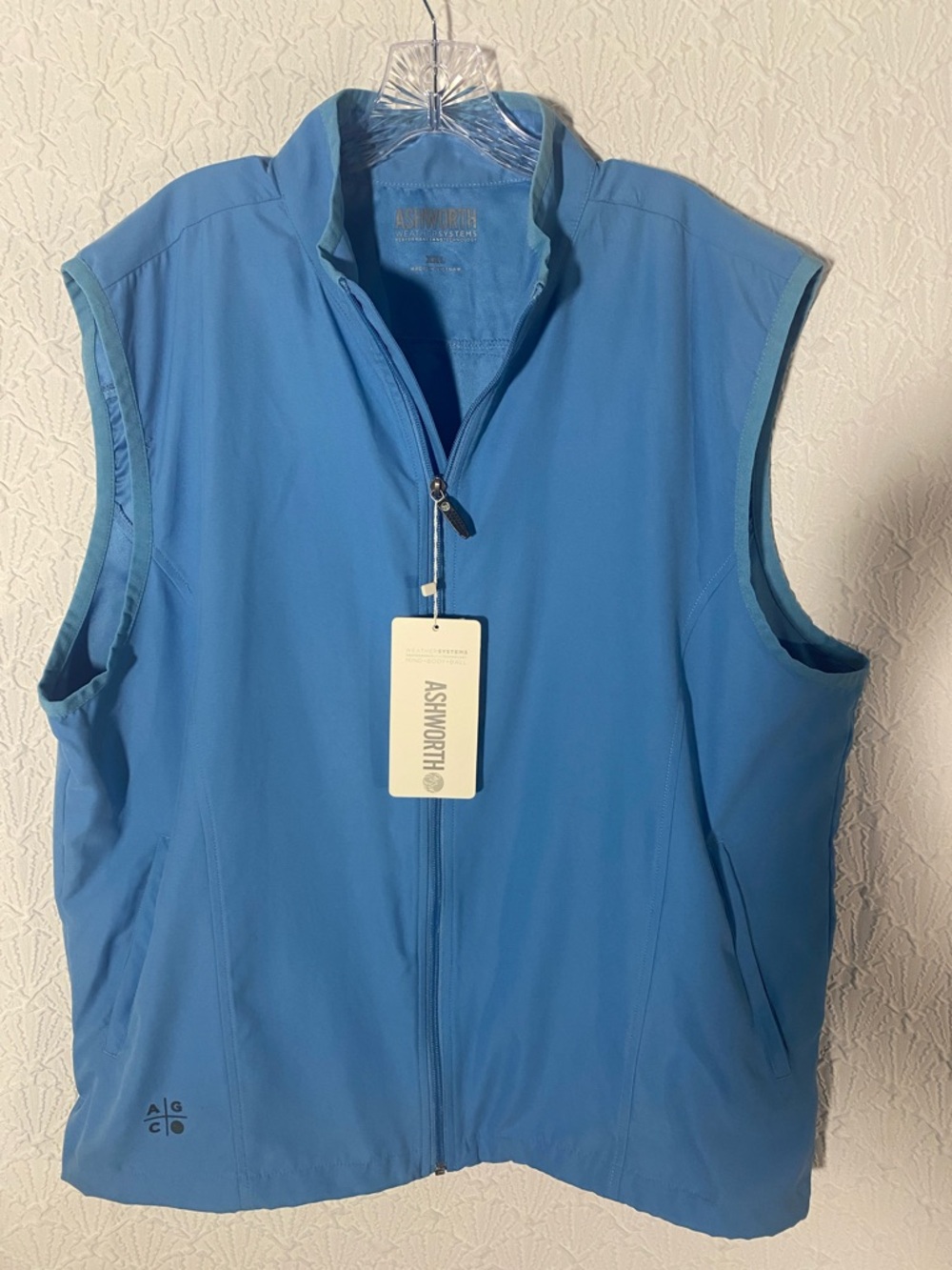 Ashworth Sky Blue Sleeveless Golf weather performance full zip vest technical